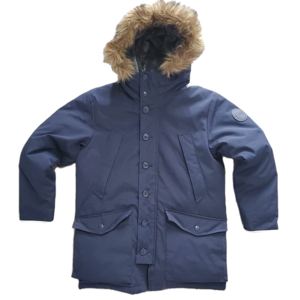 GAP Kids XL Navy Blue Hooded Parka Unisex Winter Coat Ski Jacket Faux Fur Fleece